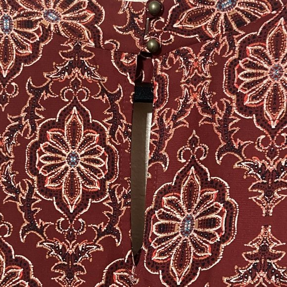 ee:Some Lovely Tunic Blouse Burgundy Geometric Boho Bell Sleeves Size Large - Picture 4 of 9